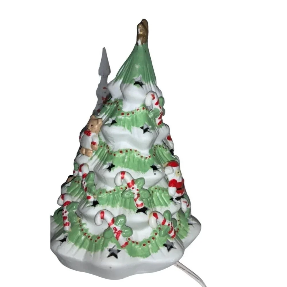 Light Ceramic Porcelain Christmas Tree with Teddy Bears Santa Candy Canes - Picture 4 of 8